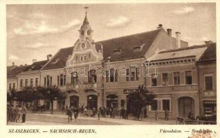 Szászrégen, Reghin; Városháza, Jakab üzlete. Ernst Philippi kiadása / town hall, shops