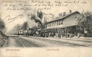 1908 Körmöcbánya, Kremnica; vasútállomás, gőzmozdony, kiadja Ritter Lipót / Bahnhof / railway station, locomotive (r)