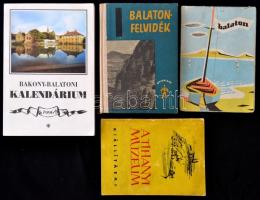 4 db Balaton témájú kiadvány: Balaton-felvidék útikalauz, A tihanyi múzeum prospektus, Balaton-térkép, Bakonyi-balatoni kalendárium 1996. Félvászon-, ill. papírkötésben, jó állapotban.