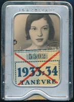 1933-1934 Budapest Székesfővárosi Közlekedési Rt. (BSZKRT) fényképes igazolványa tanuló részére, fém tokban.