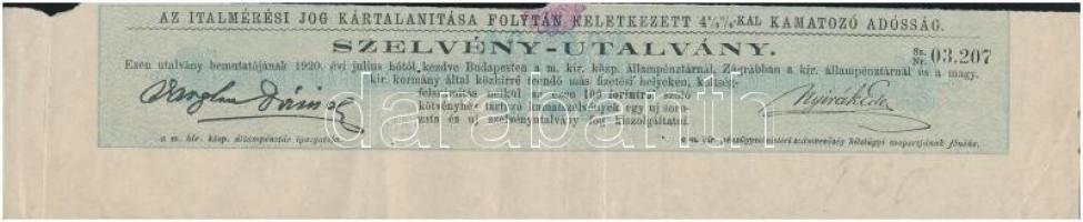 Budapest 1890. "Italmérési jog kártalanítására kibocsátott 4 1/2%-al kamatozó adómentes kötvény...