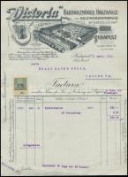 1910 Bp., Victoria fa bútor , és faárú gyárának fejléces számlája, 10 f. okmánybélyeggel