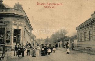 1918 Bácstopolya, Topolya, Backa Topola; Kálvária utca, Novák Károly üzlete. W.L. (?) Kiadja Wilhelm Miksa / street view with shop (EK)