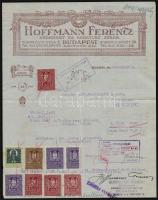 1930 Bp., Hoffmann Ferenc képkeret és keretléc gyárának fejléces számlája, 1 db 1 P, 4 db 2 f, 3 db 5 f, 80 f okmánybélyegekkel