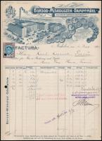 1907 Miskolc, Borsod-Miskolci Gőzmalom fejléces számlája, 10 f. számlabélyeggel