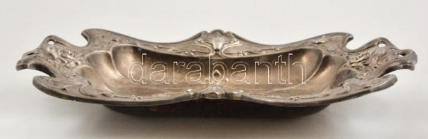 Szecessziós alpakka tál, jelzés nélkül, apró lyukkal, 36×22 cm