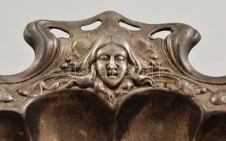 Szecessziós alpakka tál, jelzés nélkül, apró lyukkal, 36×22 cm