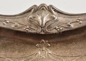 Szecessziós alpakka tál, jelzés nélkül, apró lyukkal, 36×22 cm