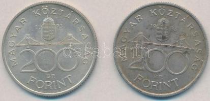 1993. 200Ft Ag "MNB" (2x) T:2 patina