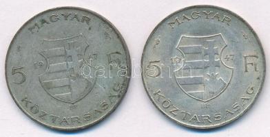 1947. 5Ft Ag "Kossuth" (2x) T:2- patina