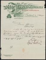 1904 Bp., Edmund Mauthner vetőmagkereskedésének fejléces levele, kézzel írt német nyelvű üzleti levele, a széleken kis hiánnyal