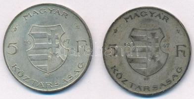 1947. 5Ft Ag "Kossuth" (2x) T:2,2- patina