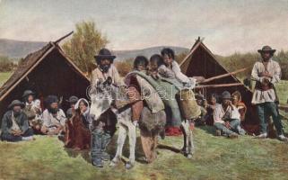 Brassó, Kronstadt, Brasov; Vándorló cigányok. H. Zeidner kiadása. Erdélyi népviseletek 11. sz. / Wander-Zigeuner / Tigani corturari / wandering gypsy camp