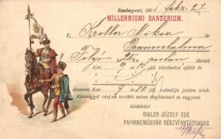 1901 Milleniumi Banderium. Rigler József Ede papírneműgyár részvénytársaság reklámlapja / Hungarian paper shop advertisement card. litho