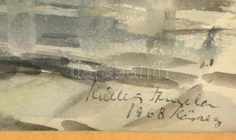 Olvashatatlan jelzéssel: Kőszeg '68, akvarell, papír, paszpartuban, üvegezett fa keretben, 41,5...