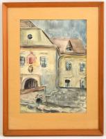 Olvashatatlan jelzéssel: Kőszeg '68, akvarell, papír, paszpartuban, üvegezett fa keretben, 41,5...