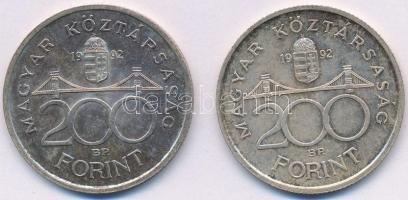 1992. 200Ft Ag "MNB" (2x) T:2 patina