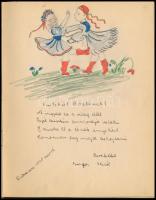 1939-1942 Emlékkönyv számos érdekes írással, számos rajzzal illusztrálva, korabeli illusztrált vászo...