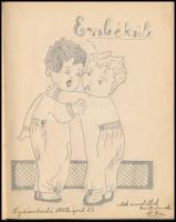 1939-1942 Emlékkönyv számos érdekes írással, számos rajzzal illusztrálva, korabeli illusztrált vászo...