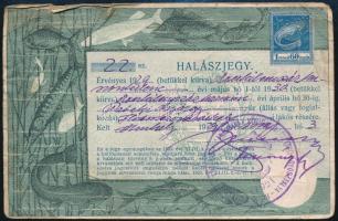 1929 Halászjegy Hódmezővásárhelyről 1,60P benyomott illetékbélyeggel, pecséttel / Fishing ticket