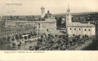 1904 Nagyvárad, Oradea; Fő tér, városház, templom, piac / main square, town hall, market