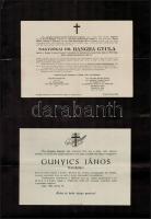 1931-1950 5 db régi halálozási értesítő, közte: nagyjókai Dr. Bangha Gyula (1864-1931) ügyvéd, a Mag...