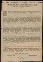 1922 Jegyzők Országos Árvaház Egyesületének Hősök Arckép Emléktábla akciójának röplapja, Bp., Arany János-ny., szakadással, az egyik felső sarkánál kis hiánnyal.