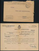 1938-1943 Bartos Andor (1918-1943) munkaszolgálatos papírjai, közte a Hadviseltek Bizottságának értesítése a munkaszolgálatos részére feladott csomagról, valamint a Magyarországi Izraeliták Országos Irodája-Magyarországi Autonom Orthodox Izraelita Hitfelekezet központi irodája átvételi elismervénye elküldött csomagról, valamint a Magyar Vöröskereszt értesítése a munkaszolgálatos Bartos Andor fronton történő eltűnéséről, valamint bizonyítvány Bartos Henriette és Adrienn részére a református hitre való áttérésről, Tel-Aviv, H. Schrenzel Orient Agency német nyelvű levele Jenoene Bartos (Bartos Jenőné?) részére.