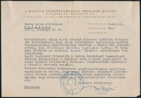 1955 Bölöni György (1882-1959) író, Magyar Népköztársaság Irodalmi Alapjának igazgatójának (1950-1959) gépelt levele Barta Lajos (1878-1964) író részére, tartozás törlesztése ügyében, Bölöni György aláírásával, fejléces papíron.