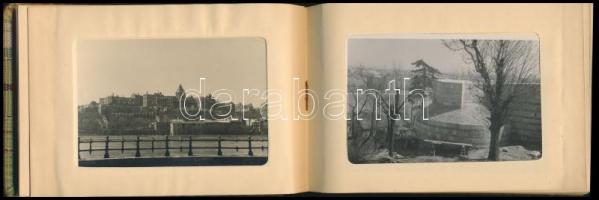 cca 1950-1960 A budai vár újjáépítése, 48 db fekete-fehér fotó, vászon fotóalbumban, 8x5 cm