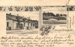 1909 Belényes, Beius; Közkórház, vasútállomás. Wagner Vilmos fényképész kiadása / hospital, railway station. Art Nouveau