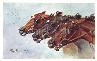 1910 Horses. I. Internationale Jagdausstellung Wien s: Franz Reichmann (wet damage)