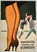 1964 Olcsóbb a női nylonharisnya, reklámplakát, Fővárosi Nyomdaipari Vállalat, hajtásnyomokkal, 46×66 cm