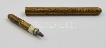 cca 1890 Sempronia Sopron egyesület feliratozott réz fogpiszkálótartó, h: 6,5 cm