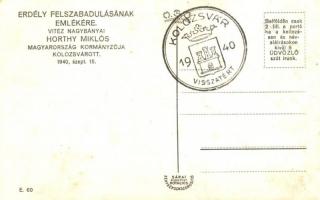 1940 Kolozsvár, Cluj; bevonulás, Horthy Miklós, Purgly Magdolna, Teleki Pál / entry of the Hungarian...