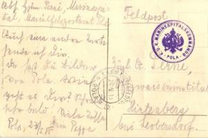 Pola, Pula; Arena. Leporellocard + K.u.K. Marinespitalskommando Pola
