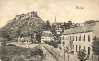 1916 Doboj, street view with shops, castle + M. kir. V/6. népfölkelő hadtápzászlóalj parancsnokság