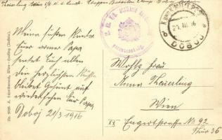 1916 Doboj, street view with shops, castle  + M. kir. V/6. népfölkelő hadtápzászlóalj parancsnokság