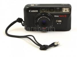Canon Prima Twin S fényképezőgép, Canon Lens 38/70 mm 3.5/6.0 objektívvel, műbőr tokkal, a tok a cipzár mentén szakadt