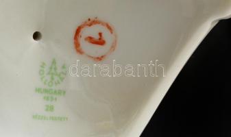 Hollóházi porcelán gyertyatartó, kézzel festett, jelzett, hibátlan, m: 19 cm