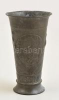 Jugend feliratú szecessziós stílusú ón vázácska, jelzés nélkül, kopott, foltos, m: 14 cm