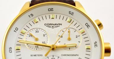 Cornavin Chronograph férfi karóra, bőr szíjjal, elemmel, jótállási jeggyel, működik, d: 4 cm