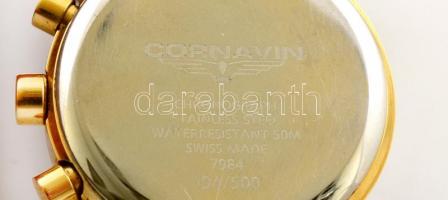 Cornavin Chronograph férfi karóra, bőr szíjjal, elemmel, jótállási jeggyel, működik, d: 4 cm