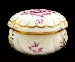 Herendi porcelán virágmintás bonbonier, kézzel festett, jelzett, hibátlan, d: 7,5 cm, m: 5 cm