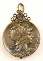 Kihajtható zsebtükör, szecessziós réz tokban, jelzett (LR), d: 4,5 cm