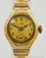 Svájci mechanikus női karóra, 14 K arany (Au) óratokkal, 16 köves, sárga színű, másodpercmutatós szá...