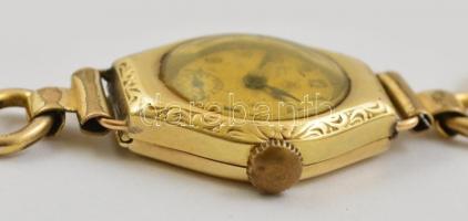 Svájci mechanikus női karóra, 14 K arany (Au) óratokkal, 16 köves, sárga színű, másodpercmutatós szá...
