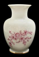 Hollóházi virágmintás porcelán váza, matricás, jelzett, hibátlan, m: 14 cm