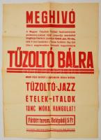 1949 Meghívó a pestszenterzsébeti tűzoltó bálra, plakát, Fortuna Nyomda, Pesterzsébet, hajtott, kis szakadással, 59×42 cm
