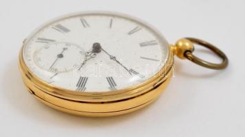 18K arany zsebóra kulcsos szerkezettel. Működő, szerkezettel, szép számlappal, a másodpercmutatót vi...